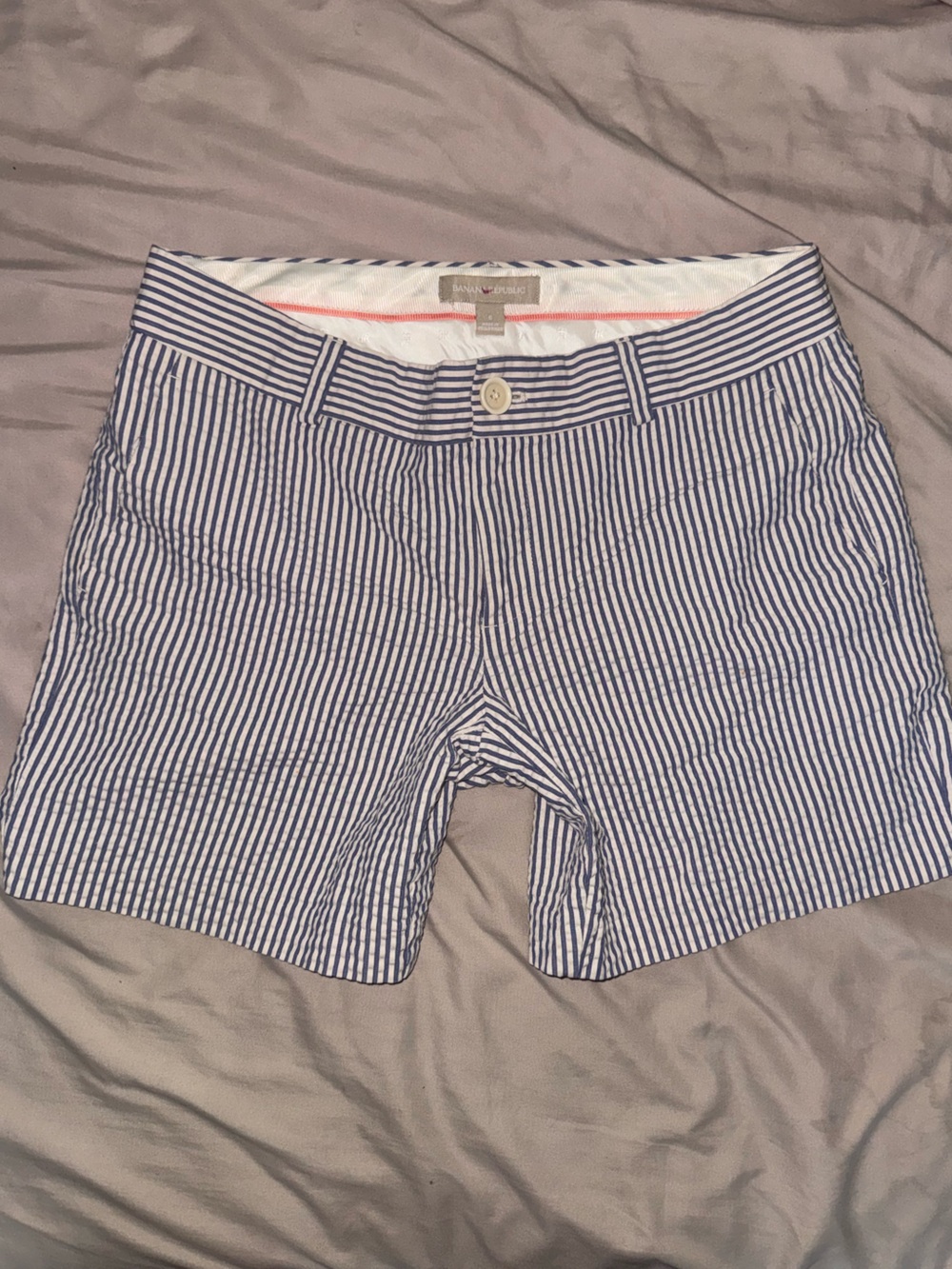 Banana Republic Navy and White Striped Bermuda Shorts